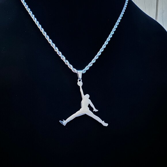 Jordan Other - Jordan Jumpman Pendant Necklace - MJ - Silver Plated - 20" 3mm Rope Chain